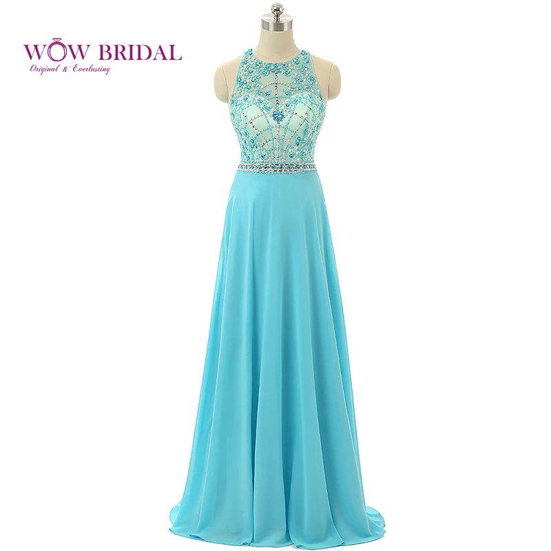 Wowbridal Изящные небесно-голубого цвета платье для выпускного вечера 2021 с лямкой на