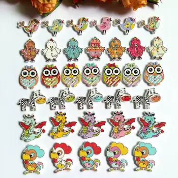 

120PCs Cartoon Pattern Buttons Multi-Patterns 2 Holes Wooden Buttons Decorative Supplies Accessories Craft DIY Scrapbook