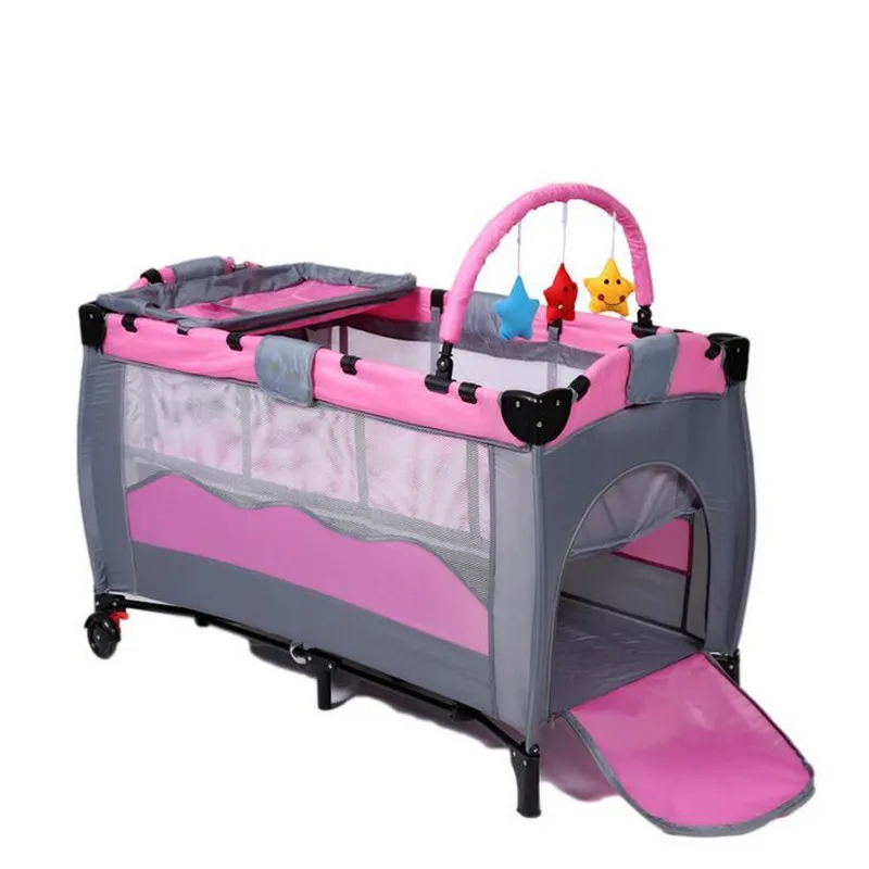  2017 High Quality Infant Cartoon Crib Shelf Exporting High-profile European Foldable Playpen Baby B