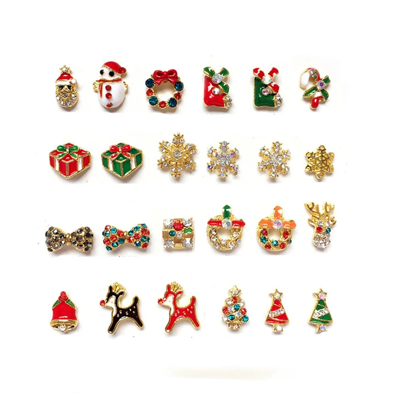 

2017 New Year Gold 3d Metal Christmas Design Nail Art Decorations Snowflak Snowman Elk Design NP213