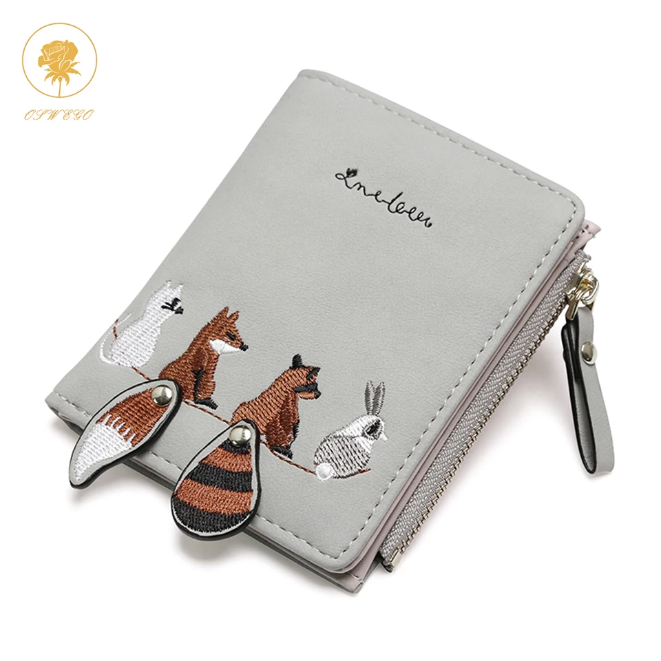 

OSWEGO Wallet Female For Coins Embroidery Animal Pattern Wallet Ladies Leather Women Wallets Clutch Coin Purses Money Bag