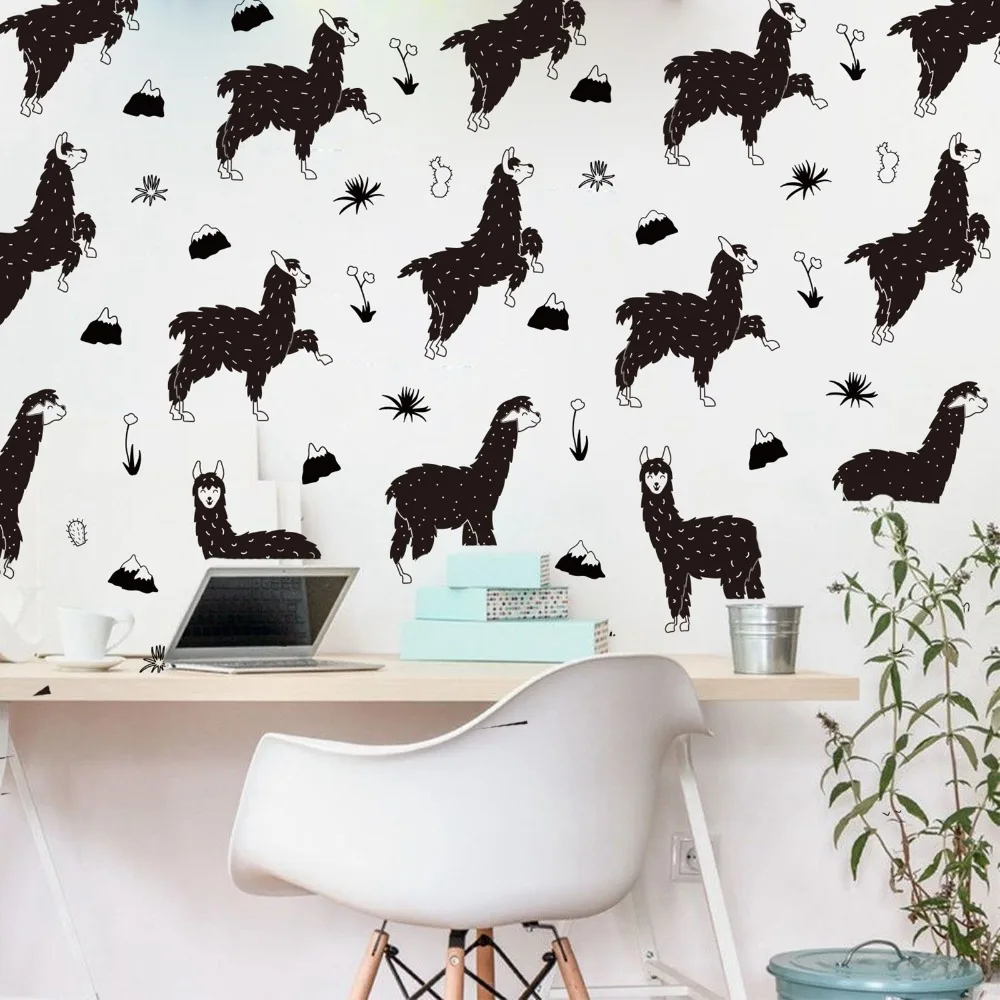 Scandinavian style Alpaca Llama Cactus Flowers  Wall Decals Kids Room Bedroom Large Alpaca llama Animal Pet Sticker Vinyl Decor (1)