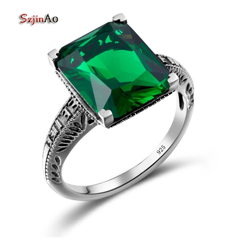

Szjinao Charms 3ct Green Emerald Love Ring For Wedding Luxury Gothic 925 Sterling Silver Rings for Women Fine Jewelry