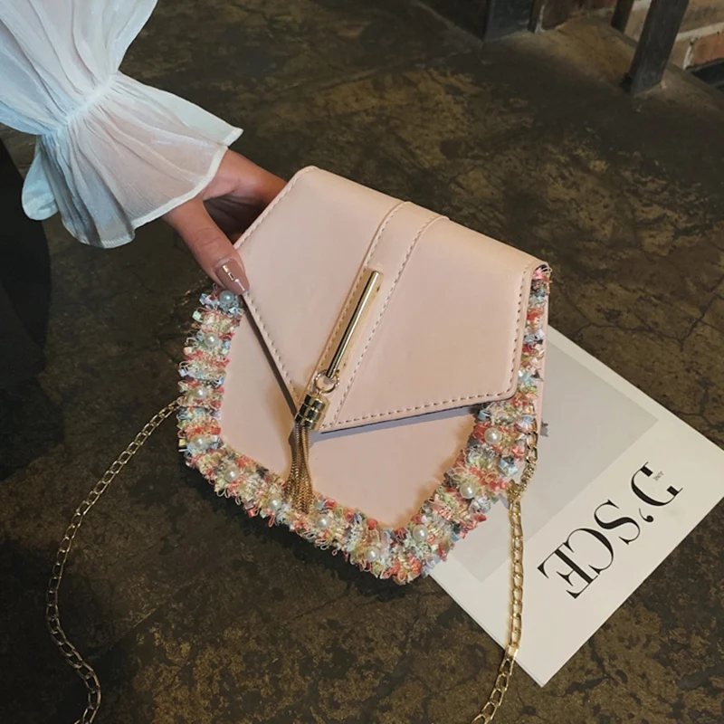 

Fashion Vintage Female Bucket Crossbody Bags For Women Handbags Flowers Pearl Shoulder Messenger Bag Geometric Bag