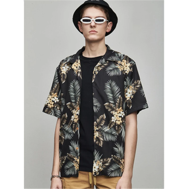

Uplzcoo New Man' shirt Men Short Sleeve Shirt Top Young Person Printed Flowers Beach Loose Shirt Harajuku vintage L shirt JA184