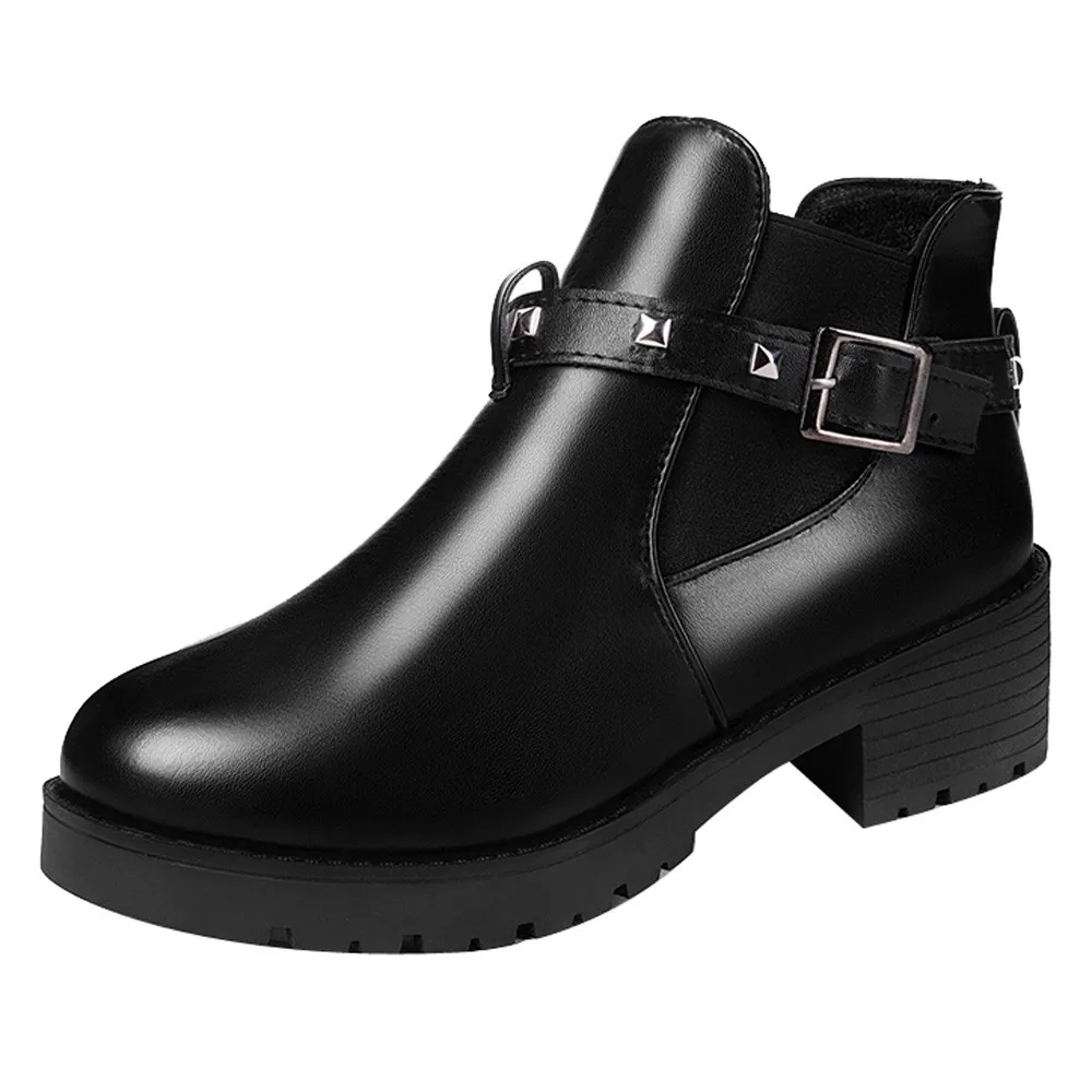 

Women Ankle Martin Boots 2018 Autumn Female Casual Shoes Woman Fashion Platform Round Toe Belt Buckle Rivet Solid Comfortable