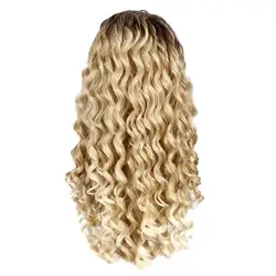 Парики Мода высокое качество натуральный черный золотой длинные вьющиеся волосы парик Синтетический волна воды вьющиеся волосы парики с