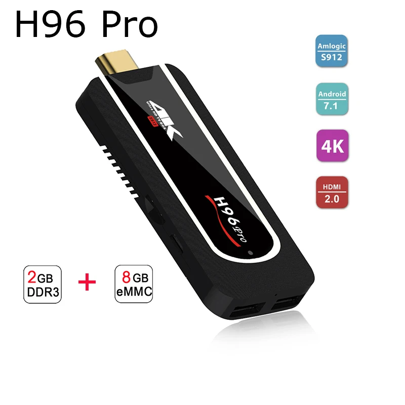 H96 Pro Android tv Stick OS 7,1 Amlogic S912 Восьмиядерный 64 бит BT4.1 2,4G 5G WIFI tv ключ 2G ram 16G 8G rom 1080P 4K HD мини-ПК - Цвет: RAM 2GB ROM 8GB