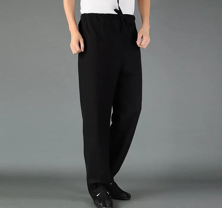 Хлопковые мужские брюки-ушу tai chi, тренировочные штаны для единоборств, дзен-лай, монахи Шаолинь, кунг-фу, тайцзюань, черные брюки