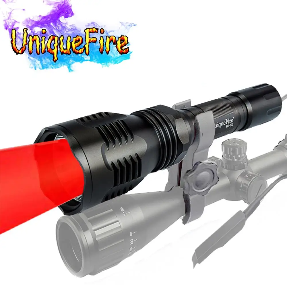 UniqueFire 3 Mode Flashlight HS-802 XRE Red/Green/White Light Torch Tempered Glass Lens For 1*18650 Rechargeable Battery photo