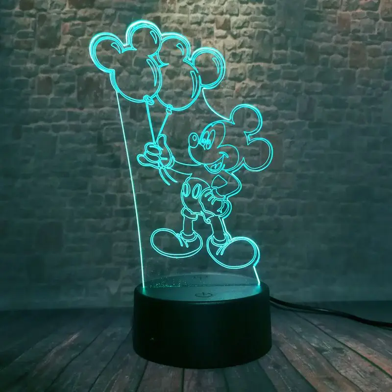 

Luminous Mickey Mouse Model 3D Illusion Lamp LED 7 Colorful Change Light Kids Mickey action & toy figures