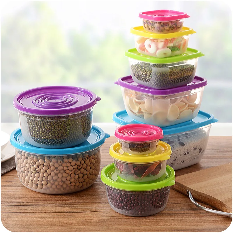 

5Pcs/Set Food Storage Containers Transparent Sealed Crisper Box Plastic Kitchen Pantry Storage Organizer