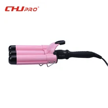 CHJ 32mm Hair Curler Deep Wave Hair Curler Iron Triple Barrel LCD Hair Curling Iron Only Pink Hair Curlers Rollers Threebute