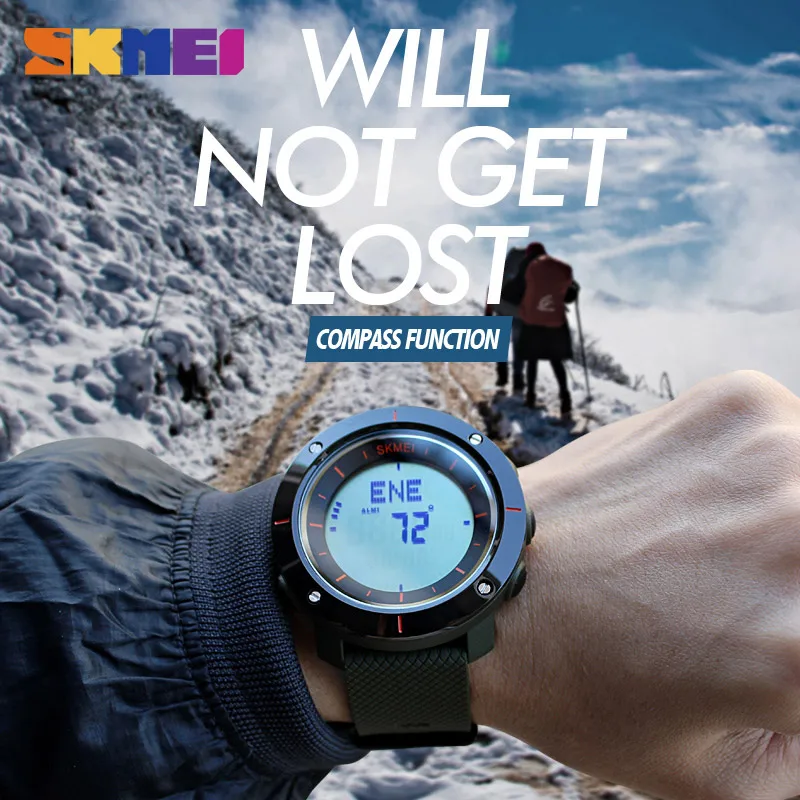 

SKMEI 1216 Fashion Sports Watches Men Multiple Digital Time Compass Watch 3 Alarm 50M Waterproof Chronograph Shock Wristwatches