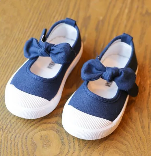 HONGTEYA/детская обувь для маленьких девочек, парусиновая повседневная обувь с бантом и бантом, однотонные Детские кроссовки ярких цветов, детская мягкая обувь - Цвет: dark blue