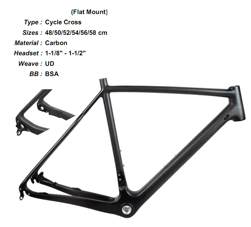 

2019 New Full Carbon UD Matt Matte Cyclocross Bike BSA Cross Frame for 135*9mm Quick-release / 142*12mm Thru-axle