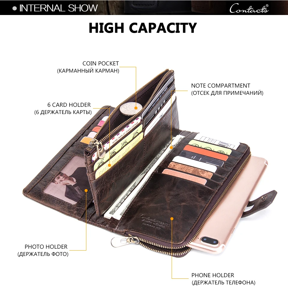 Контактный мужской кошелек из натуральной кожи, Женский кошелек для монет, Женский кошелек для карт, мужской клатч, сумка для денег, телефона, кредитный держатель для карт, Walet