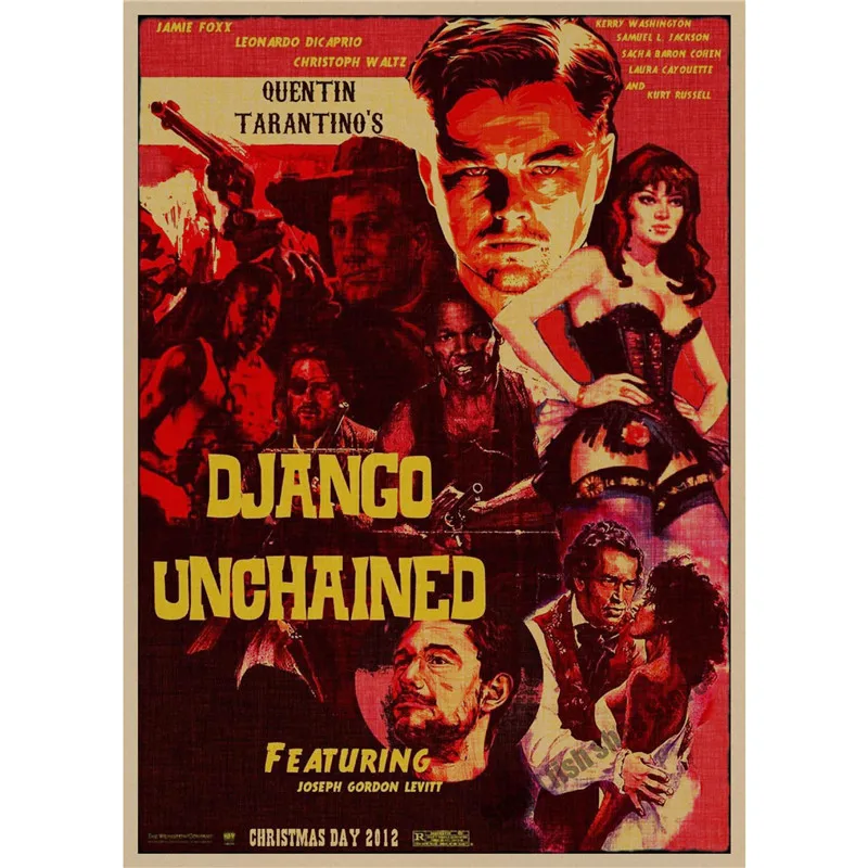 Django Unchained Квентин Тарантино ретро плакат, крафт-бумага, бумага для бара, кафе, домашний Декор, живопись, наклейка на стену - Цвет: Серебристый