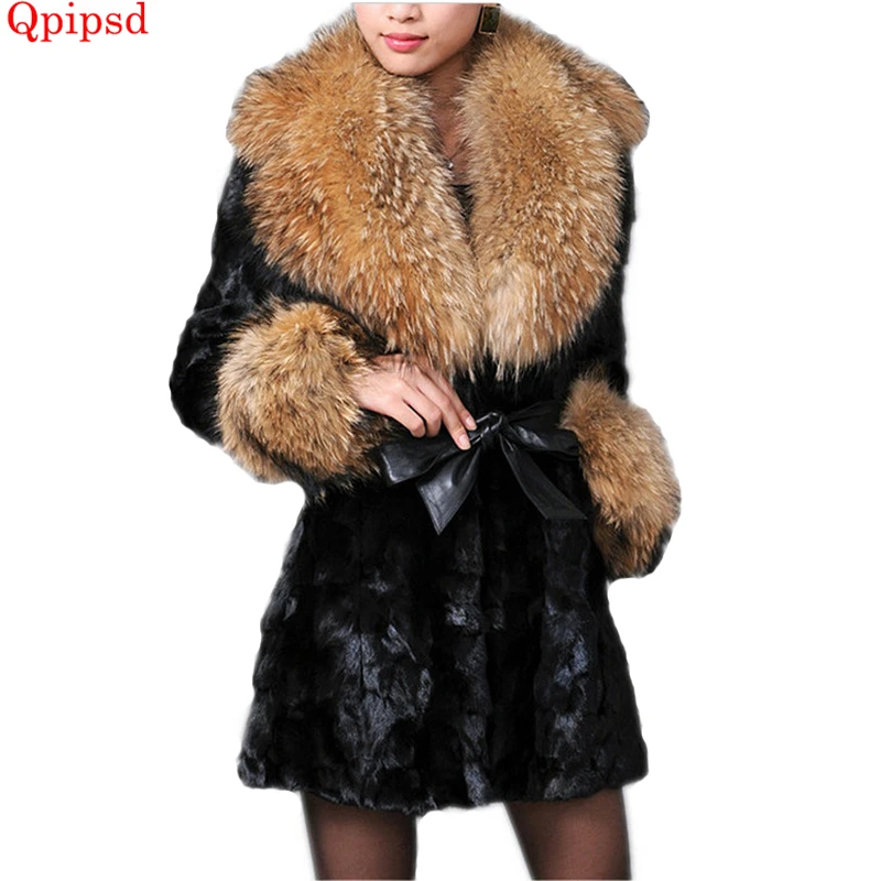 Plus Size 6XL Mink Fur Coat Female 2021 Winter Warm Jacket Women Faux Big Fox Collar Ms Overcoat | Женская одежда