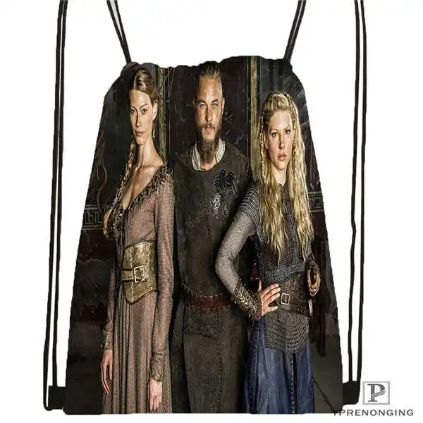 Drawstring Backpack Пользовательские VIKINGS_action_drama_ походная сумка на шнурке милый рюкзак для детей(черная спинка) 31x40 см#20180611-02-92 - Цвет: Drawstring Backpack