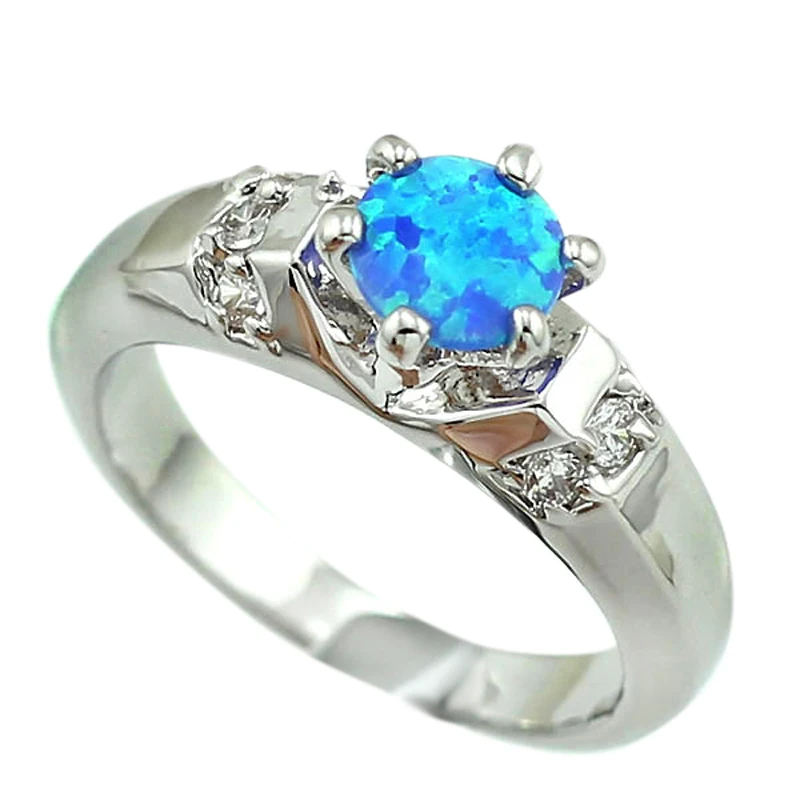 

HAIMIS Blue Fire Opal CZ Women Claw Inay Fashion Jewelry Opal Ring 16B