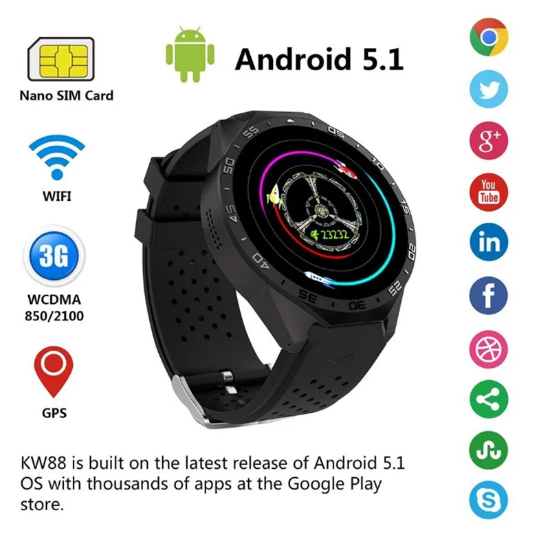 Умные часы KW88 мужские умные носимые устройства трекер сердечного ритма Bluetooth с WIFI