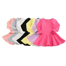 Платье для девочек г. модная детская одежда детское платье однотонное платье принцессы с длинными рукавами Модное детское платье