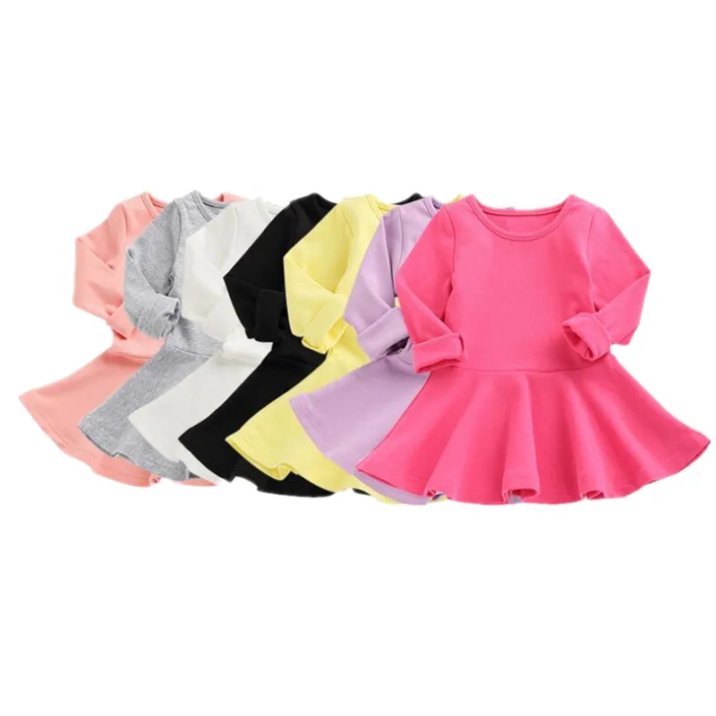 

Girls dress 2019 fashion children's wear children's dress solid color long-sleeved princess dress fashion children's dress