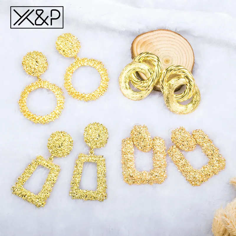 X & P большие Винтажные серьги для женщин золотой цвет геометрический Эффектные 2018