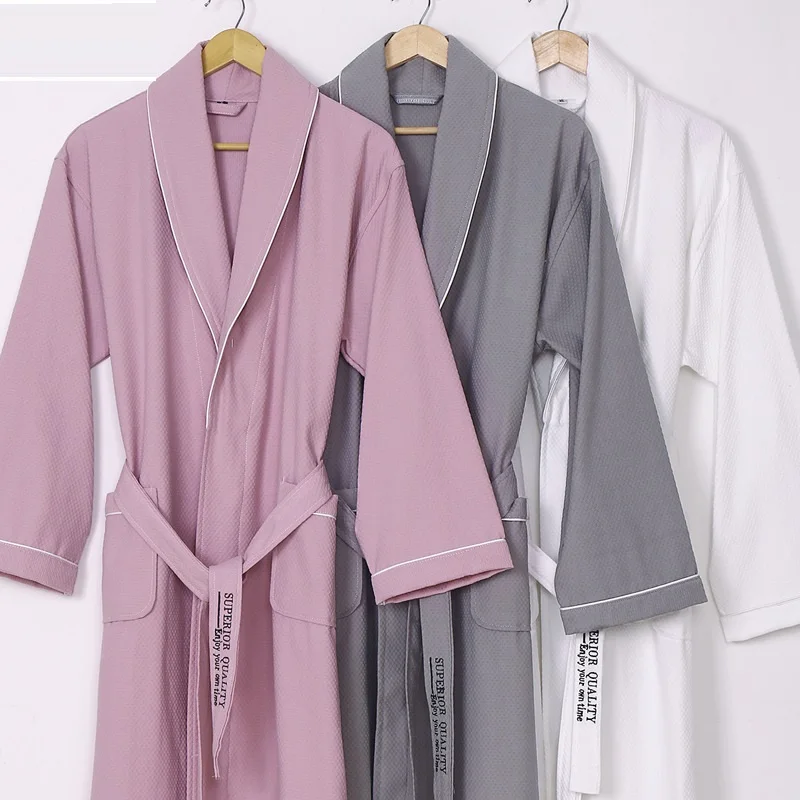 

New 100% pure Cotton material plain color bathrobes robe Hotel Unisex pajamas sauna clothes waffle Sleepwear water absorption