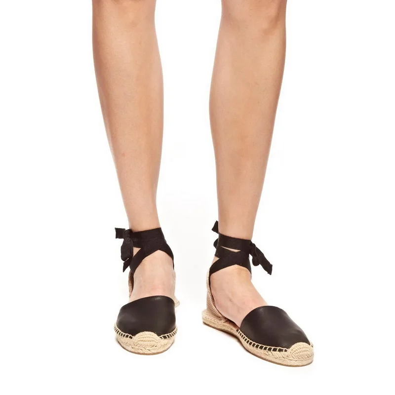 Baimier/летние женские эспадрильи; сандалии на плоской подошве с ремешком на щиколотке; женские повседневные пляжные сандалии на платформе со шнуровкой; Конопляный Рыбак женская обувь