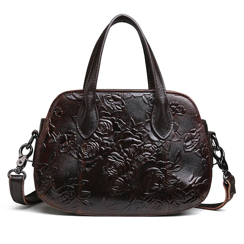 

Vintage Women Genuine Leather Handbags Floral Messenger Crossbody Shoulder Bag for Female Ladies Designer Hand Evening Totes Bag