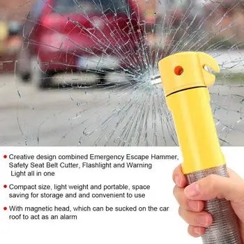 

4-in-1 Emergency Escape Safety Hammer Window Breaker Seatbelt Cutter Flashlight Warning Light