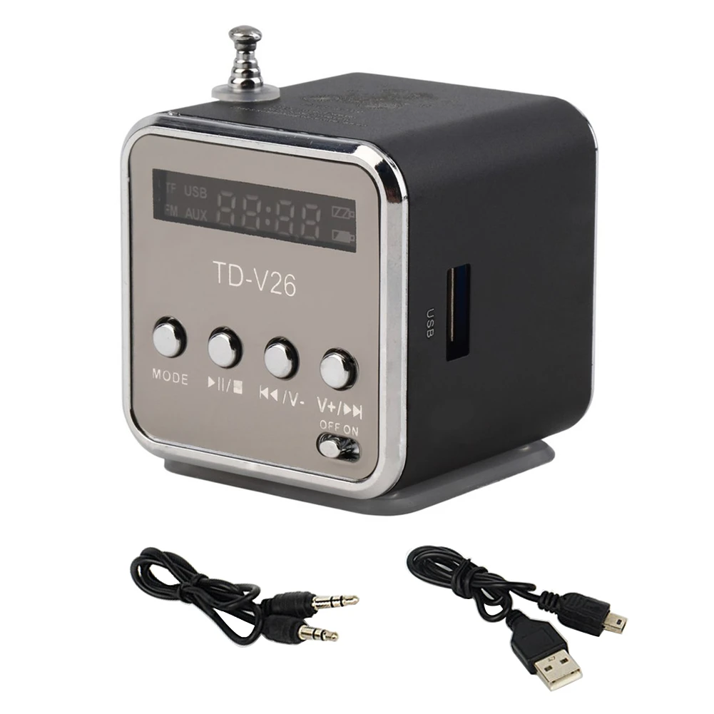 TD-V26 портативный радио динамик с ЖК-дисплеем Поддержка Micro SD/TF MP3 музыкальный плеер цифровой FM совместимый для ноутбука - Цвет: Черный
