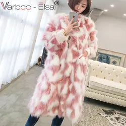 Varboo_elsa 2018 зима Для женщин розовый Меховая куртка из искусственного лисьего Мех животных пальто пушистые теплые пальто с длинным рукавом