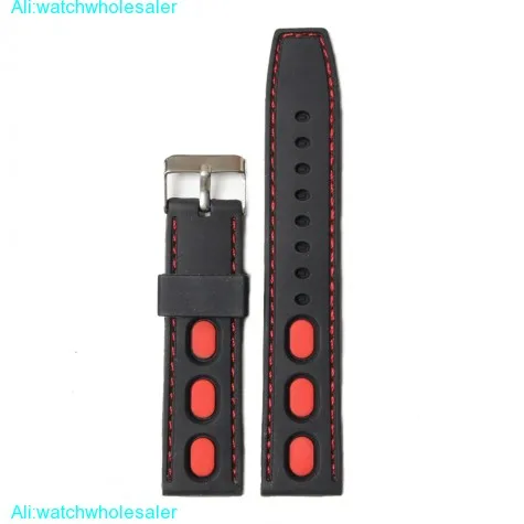 22mm Casual Black With Red Silcone Men Woman Watch Band Straps WB1023C22JB