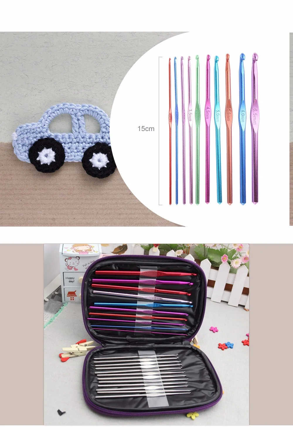 22pcs Metal Crochet Hooks Bearded Needles Set