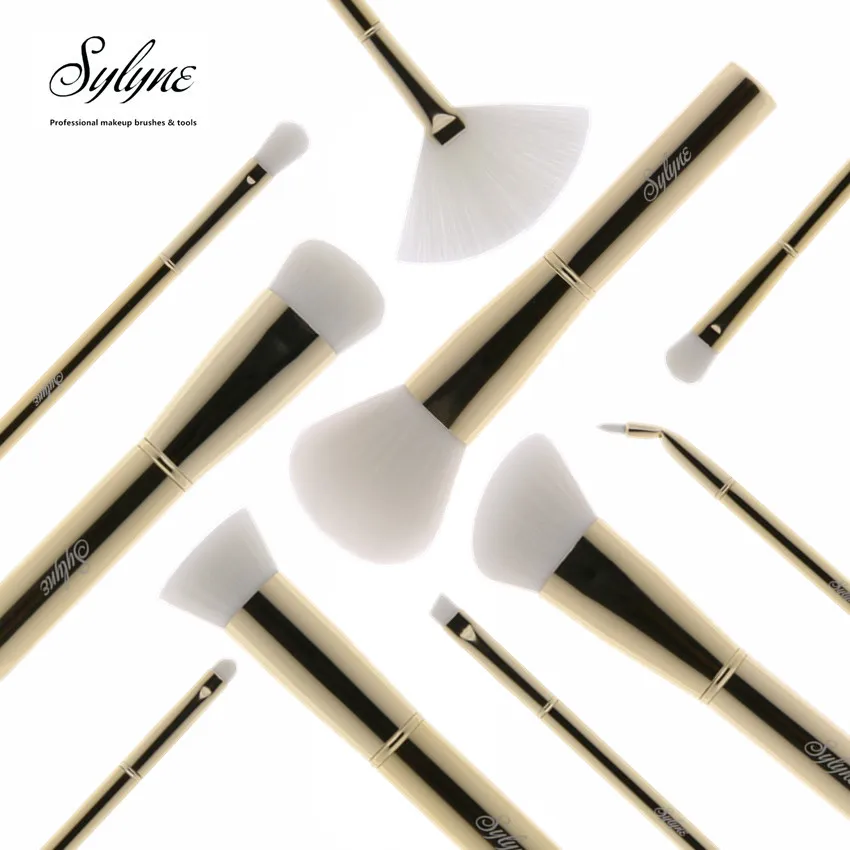 

Sylyne makeup brush set 10pcs high quality metal handle Gold soft make up brushes kit tools.