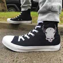 Вэнь дизайн череп Олень Рог холст оригинальная обувь для женщин мужчин черный высокий Топ Мальчик скейтборд кроссовки девушка веревка обувь