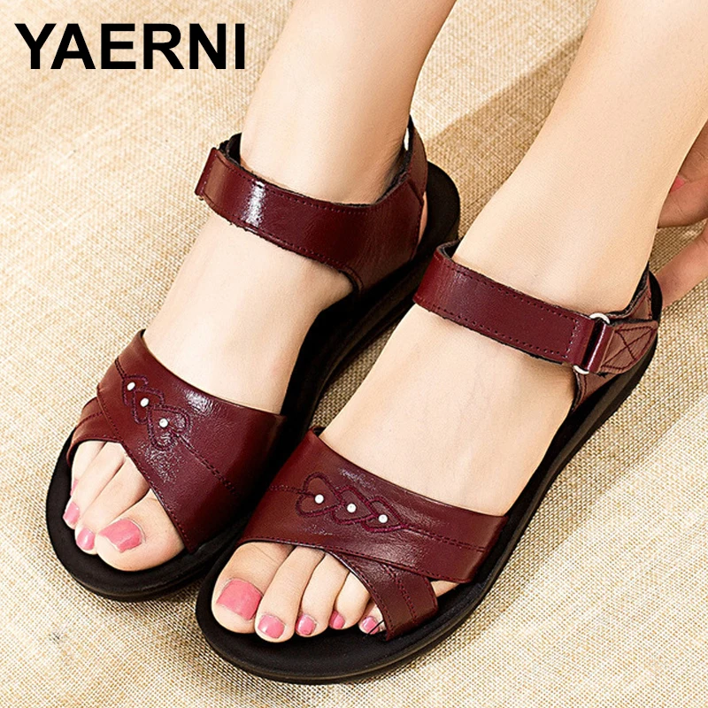 

YAERNI Shoes woman Women's Summer Sandals Shoes Ladies Flat Slip On Comfortable Sandals Mother Soft Casual Sandals Free Shipping