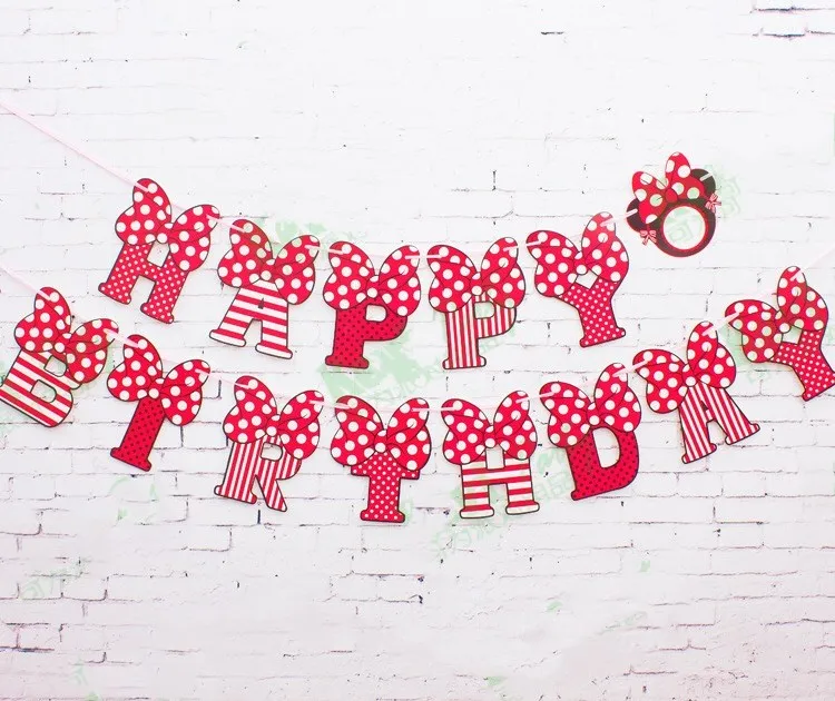 Girls Minnie Mouse Party Bunting 1 Banner Flags Per Bunting Length 2.5m Party