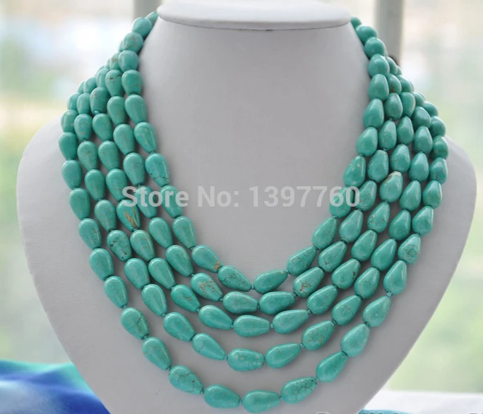 

Miss charm Jew.187 LONG 14mm drip blue turquoise bead NECKLACE 100inch