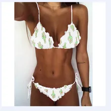 Новое поступление, летний сексуальный женский бандаж, с принтом кактуса, с оборками, комплект бикини, пуш-ап, на шнуровке, купальник, пляжная одежда, купальный костюм