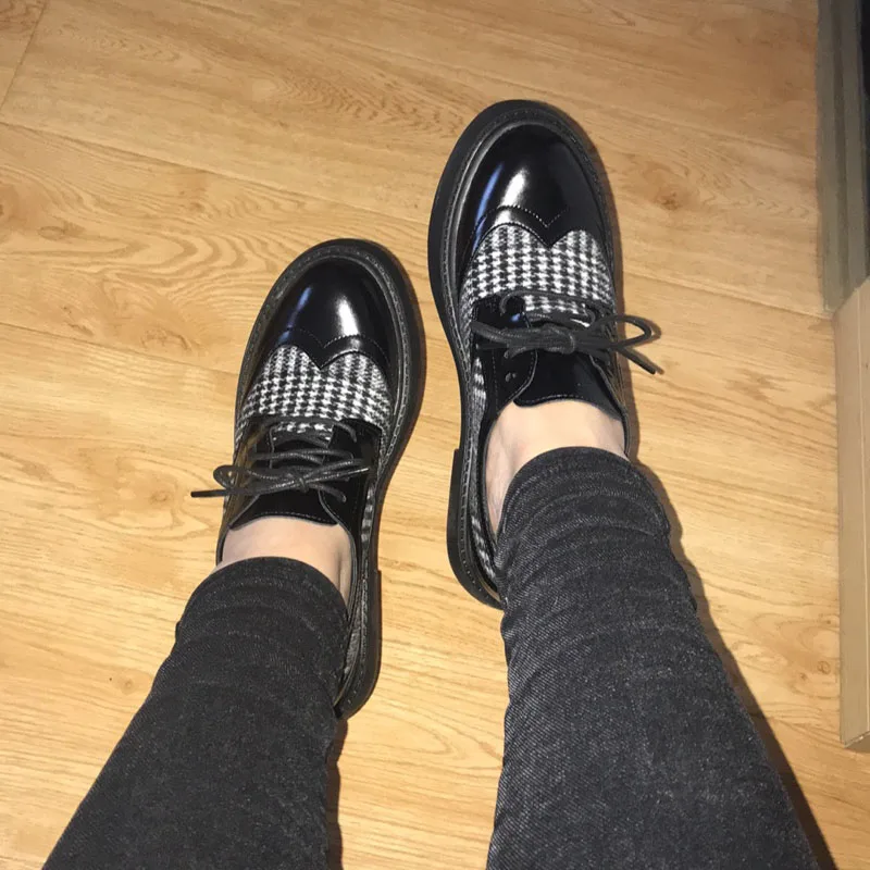 Women Oxford Luxury Brogue Shoes Women Designers Lace Up FLock+Leather Office Lady Shoes Platform Casual Oxford Shoes For Women (33)