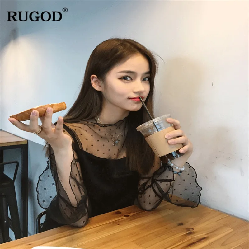 Женская кружевная блузка RUGOD элегантная офисная с расширяющимся книзу рукавом и