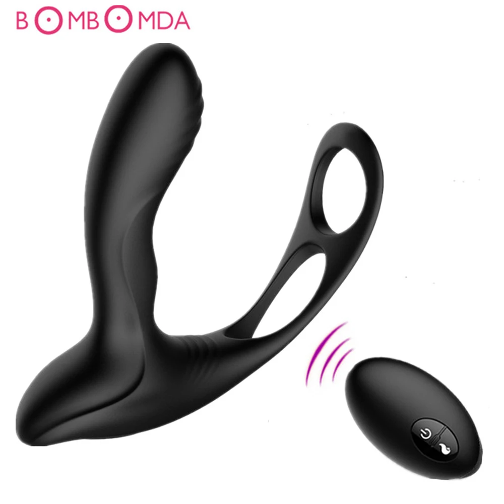 Goedkoop USB Oplaadbare Mannelijke Prostaat Massage met Ring Afstandsbediening Anale Vibrator Siliconen Speeltjes voor Mannen Butt Plug Penis Machine
