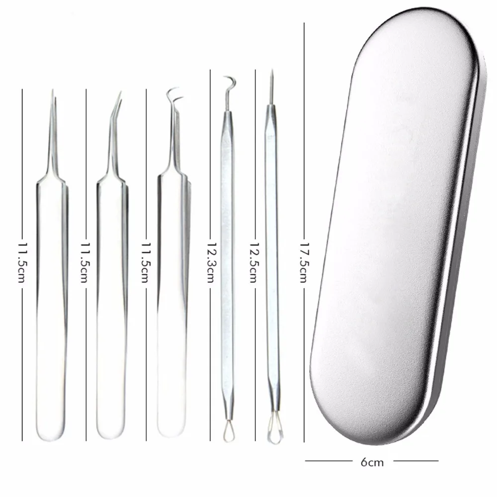 5Pcs/Lot Blackhead Removal Acne Needle Kit Stainless Steel Tweezers Facial Comedone Acne Extractor Face Skin Spot Pimple Remover