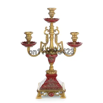 

Luxury living room creative Candlestick ceramic inlaid copper Candle Holder European style ceramic ornaments