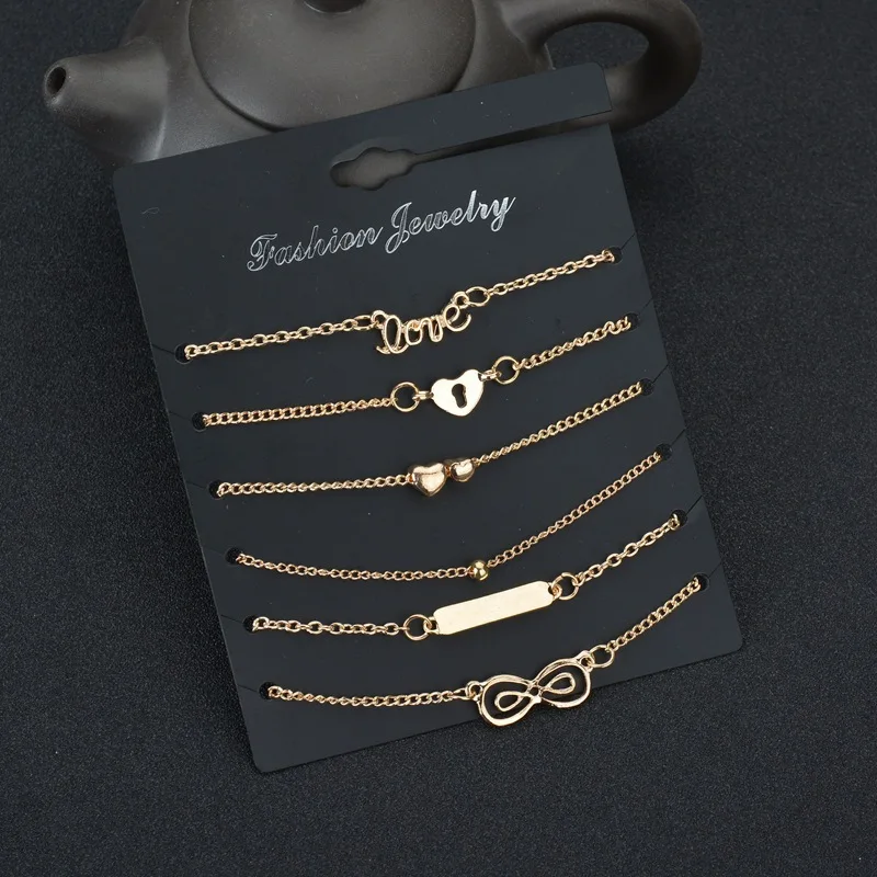 Bohemian 6pcs/lot Anklets Sets For Women Anklet Bracelet on Leg Gold Heart Love Bar Infinity Foot Chain Ankle Beach Jewelry Bohemian 6pcs/lot Anklets Sets For Women Anklet Bracelet on Leg Gold Heart Love Bar Infinity Foot Chain Ankle Beach Jewelry