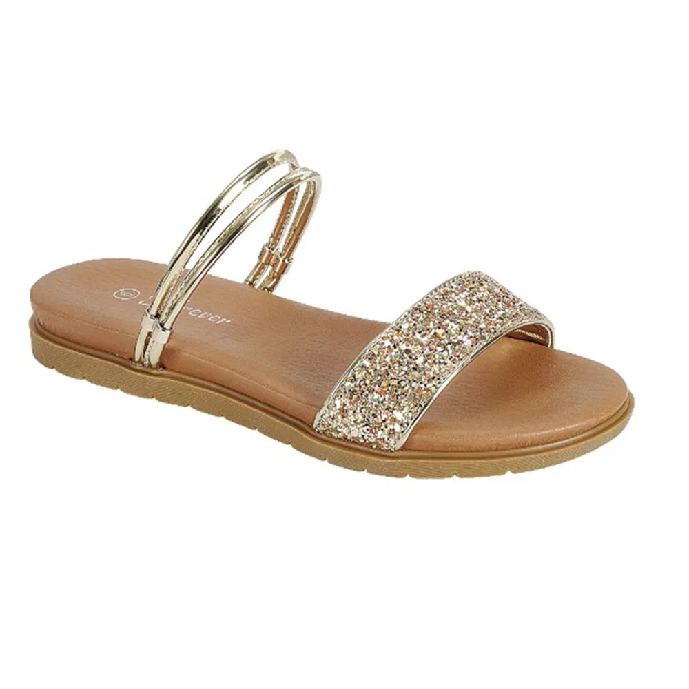 FQ48 Women's Glitter Straps Flat Heel Sandals-in Women's Sandals from ...